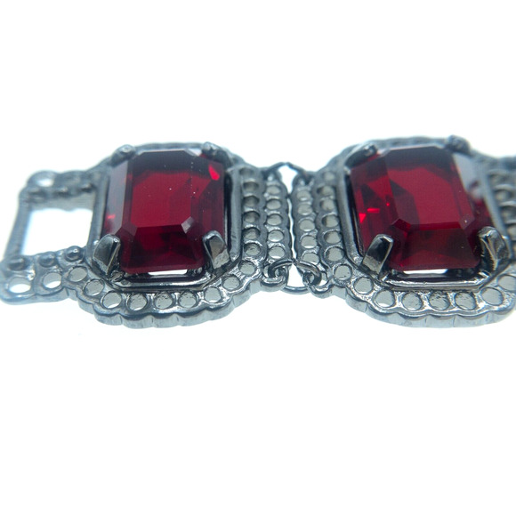 Swarovski Ruby Red Crystal Art Deco Gunmetal Statement Bracelet 7.5" Boxed - Picture 8 of 10